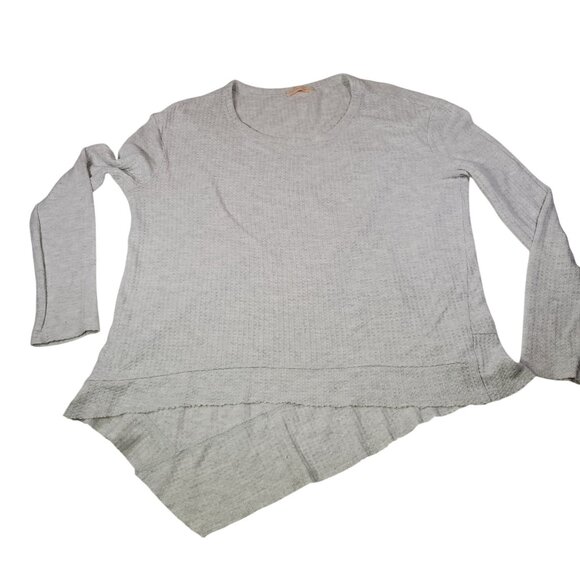 Sweet Romeo Gray Asymmetrical Hem Long Sleeve Waffle Knit Sweater Top Size M - Picture 1 of 7